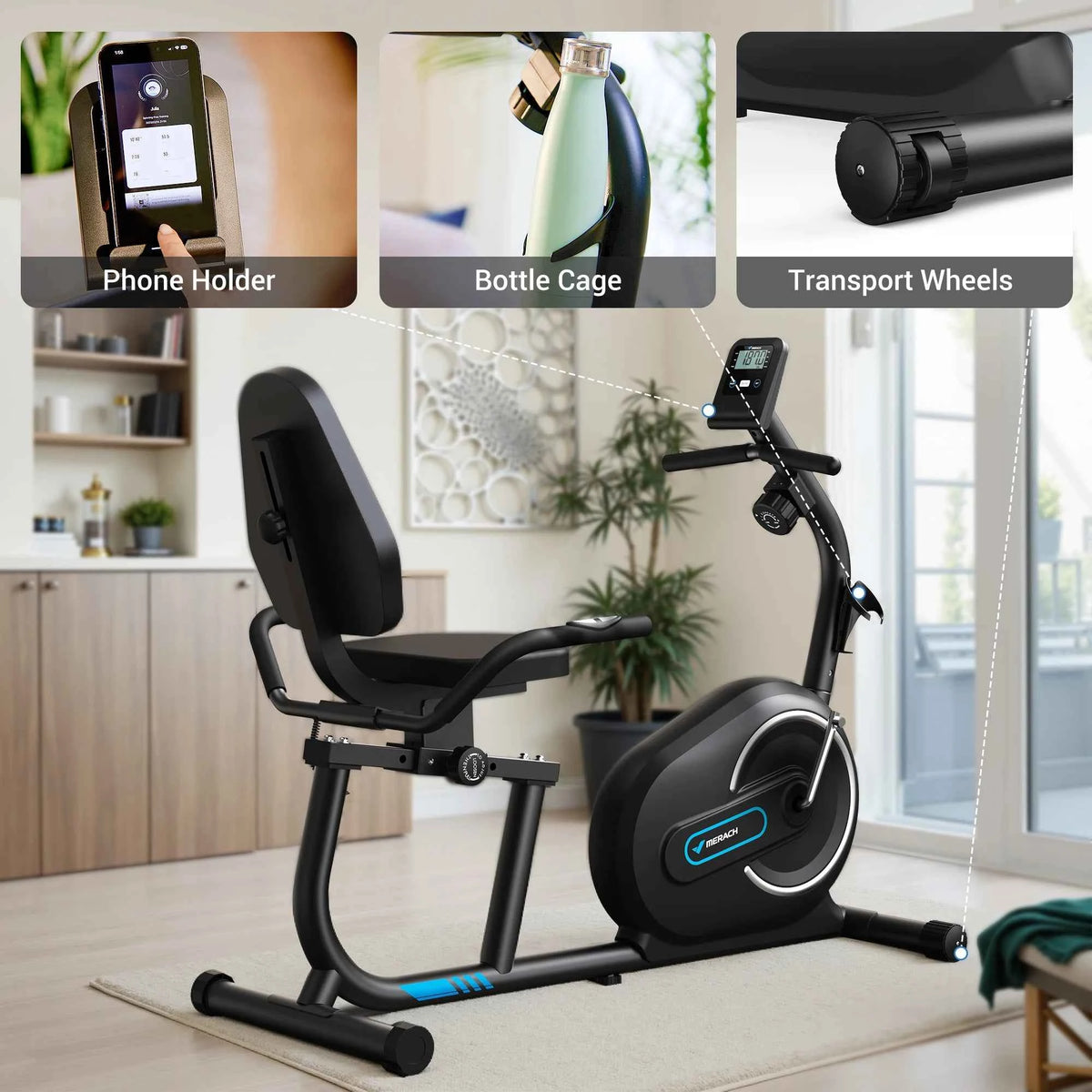 MERACH Recumbent Exercise Bike for Home. Smart Bluetooth Exclusive App Connectivity. LCD Heart Rate Handle Magnetic Recumbent Bike