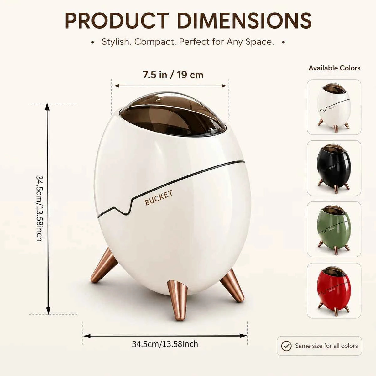 1 Pack Egg Shaped Swing Lid Trash Can with Removable Inner Bucket & Smoky Odor-proof Cover, Luxury Golden Metal Tripod Legs Compact Decorative Mini Waste Bin for Bedroom Bathroom Living Room Nightstand Side Table Household Ga