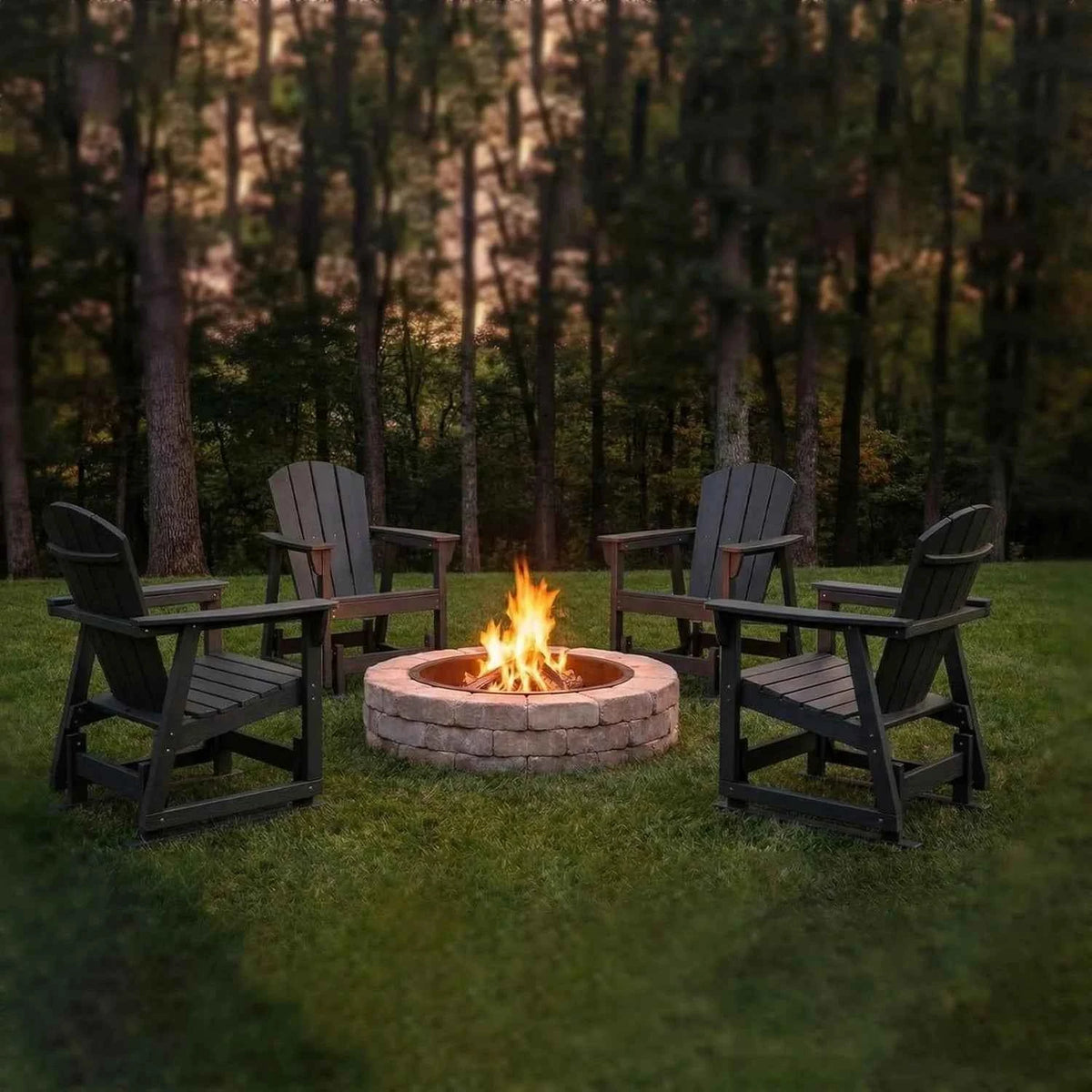 Aoxun HDPE Patio Rocking Chairs, Outdoor Porch Glider Chair Set of 1 Wood Like Wide Seat Black