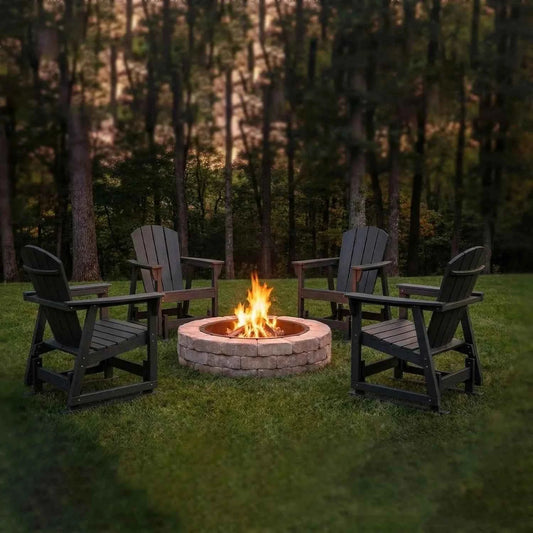 Aoxun HDPE Patio Rocking Chairs, Outdoor Porch Glider Chair Set of 1 Wood Like Wide Seat Black