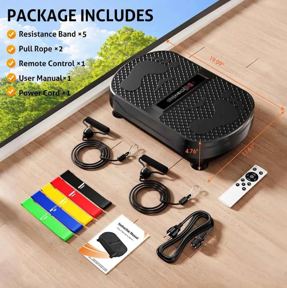 Vibration Plate Exercise Machine for Whole Body workout.  Fat Burning Weight Loss. Remote Control for  Adjustable Speed.   Resistance Bands