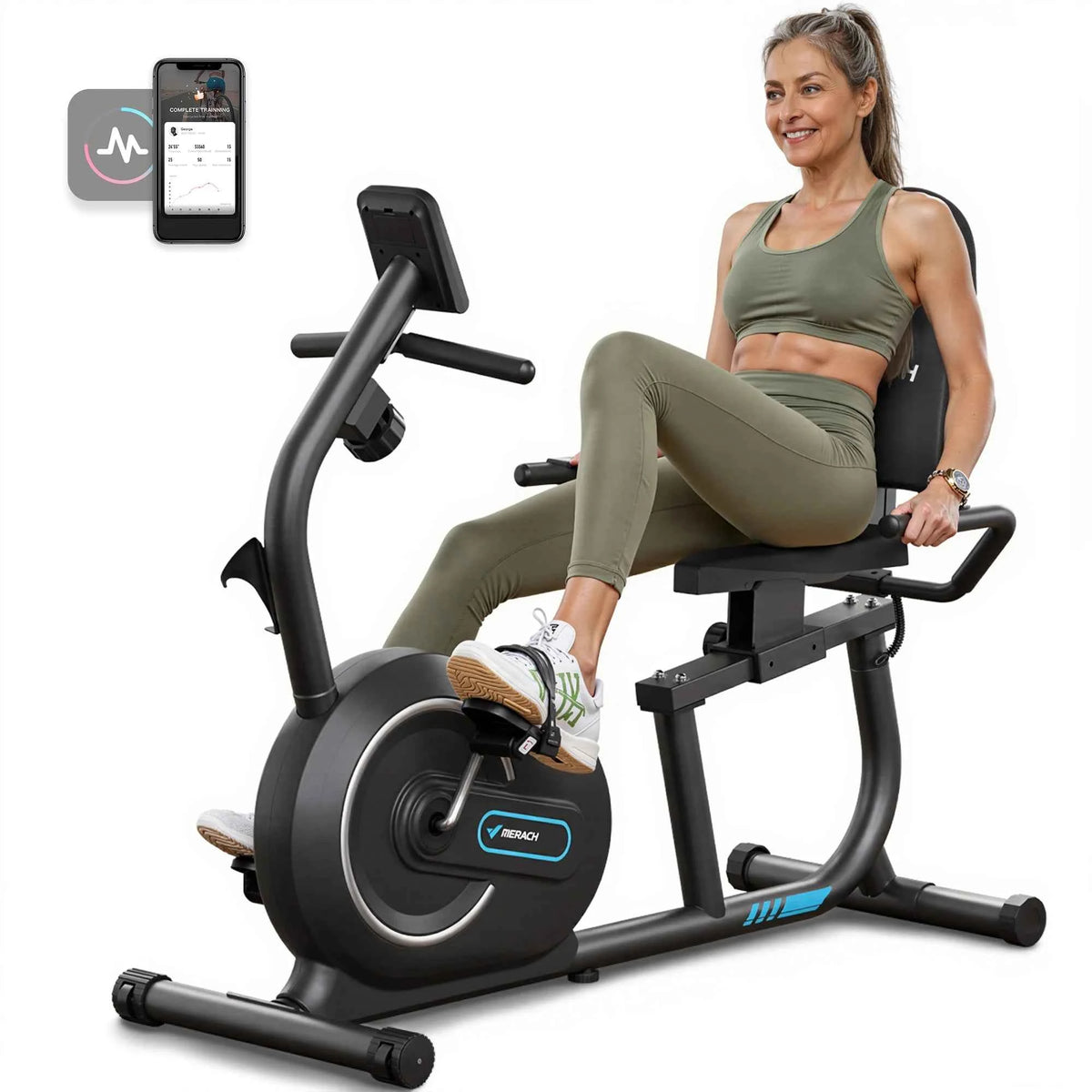 MERACH Recumbent Exercise Bike for Home. Smart Bluetooth Exclusive App Connectivity. LCD Heart Rate Handle Magnetic Recumbent Bike