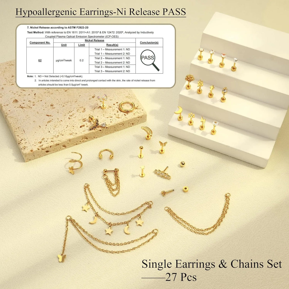 27Pcs Surgical Steel Helix Piercing Earrings, Hypoallergenic, 14G Cartilage Tragus Conch Lobe Piercing. Jewelry For Women, Men Dainty Minimalist Stackable Stud Rings, Trendy Ear Piercing Set