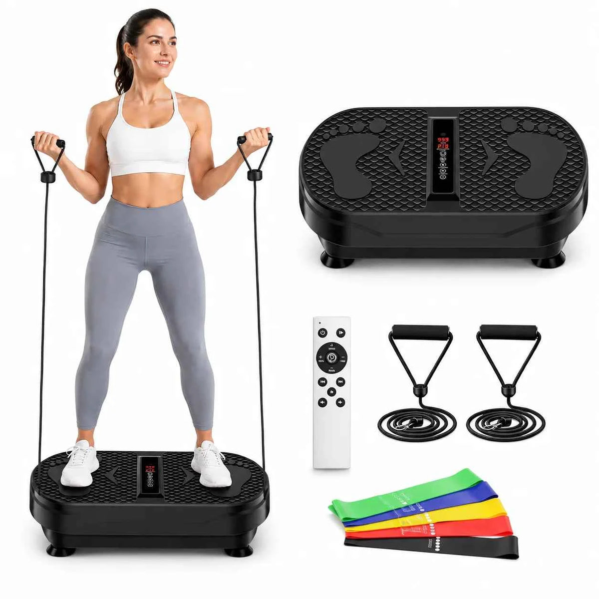 Vibration Plate Exercise Machine for Whole Body workout.  Fat Burning Weight Loss. Remote Control for  Adjustable Speed.   Resistance Bands