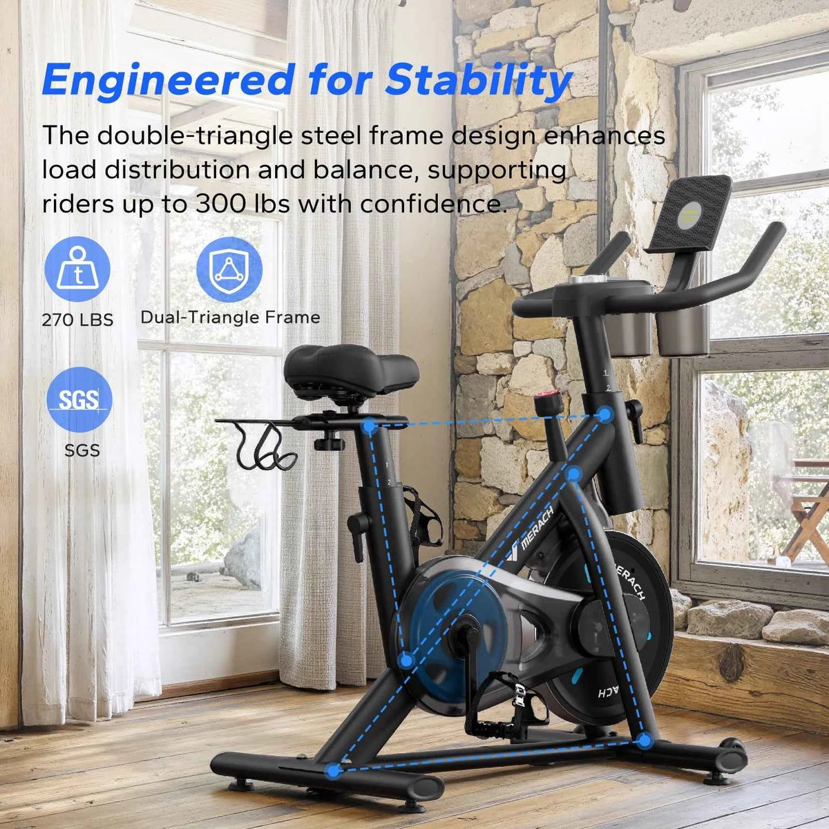 MERACH Exercise Bike Brake Pad/Magnetic Stationary Bike with Exclusive App. Low Noise. Indoor Cycling Bike with Fitness Courses