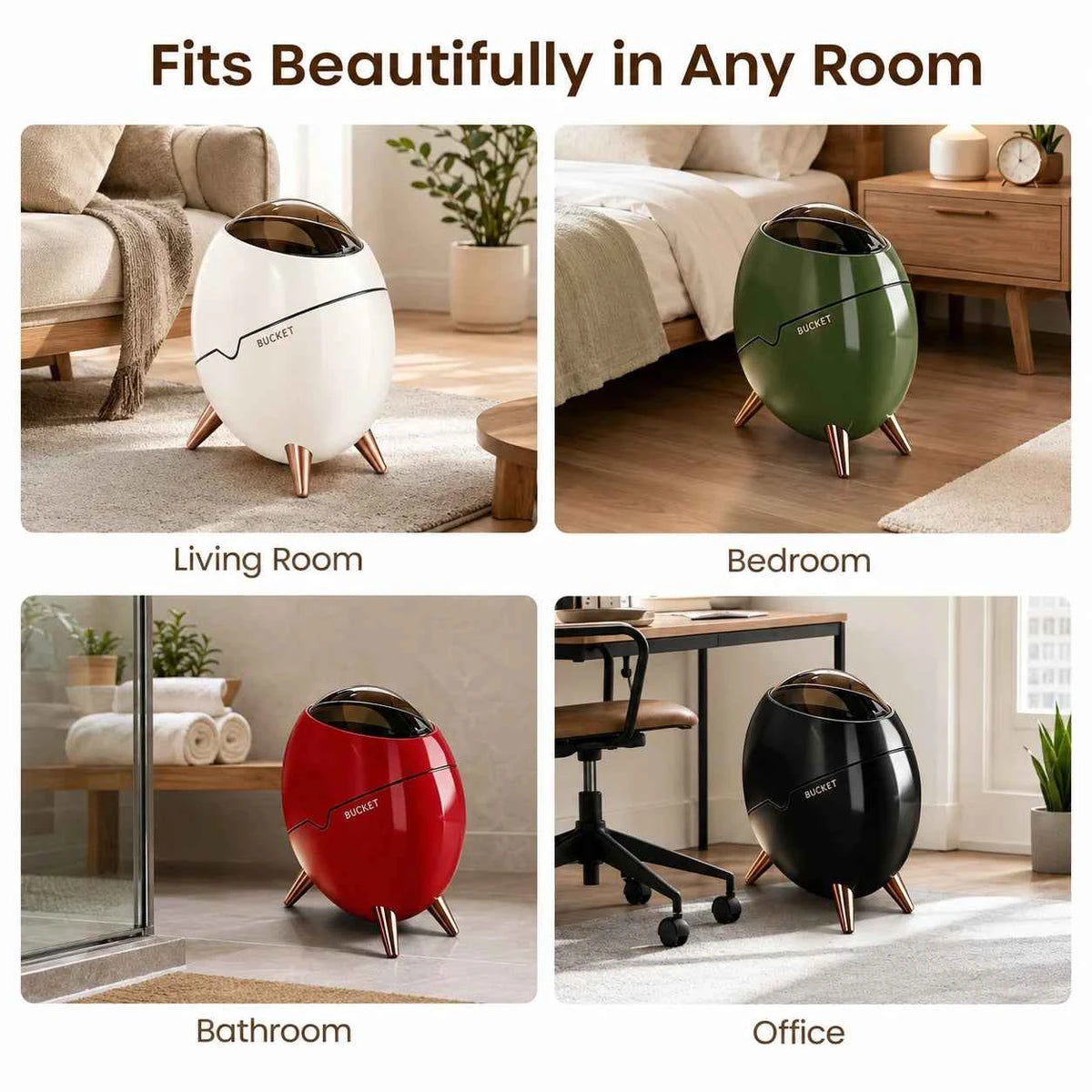 1 Pack Egg Shaped Swing Lid Trash Can with Removable Inner Bucket & Smoky Odor-proof Cover, Luxury Golden Metal Tripod Legs Compact Decorative Mini Waste Bin for Bedroom Bathroom Living Room Nightstand Side Table Household Ga