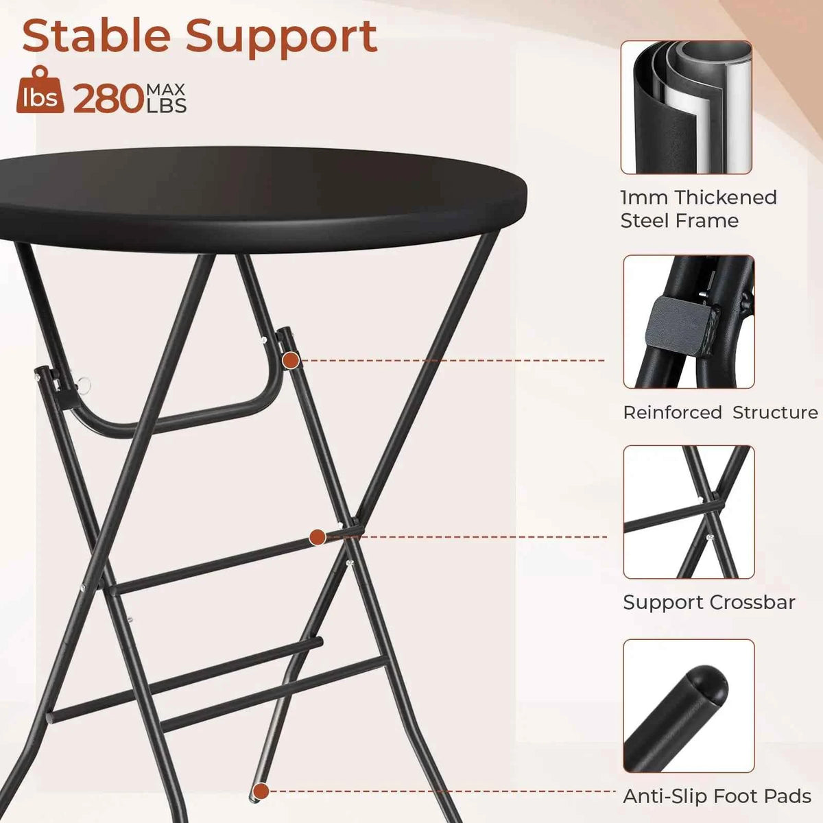 AOOU 2Pcs 32" Folding Round Cocktail Table, High Top Bar Table for Parties Commercial Event, Bistro, Indoor ad Outdoor