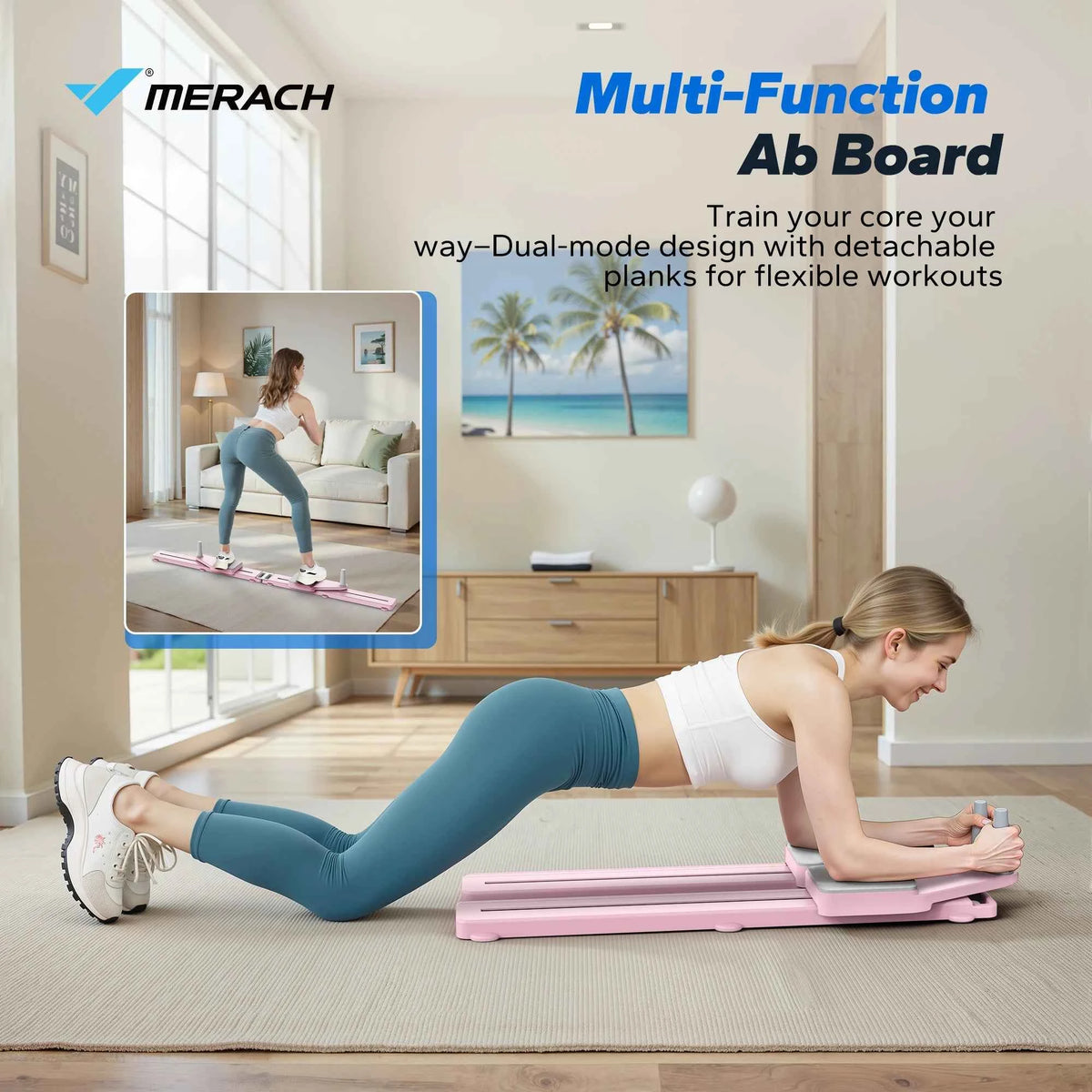 MERACH Pilates Board Multifunctional Abdominal Plate. Detachable Ab Trainer with Anti-Slip Design. Portable Pilates Reformer
