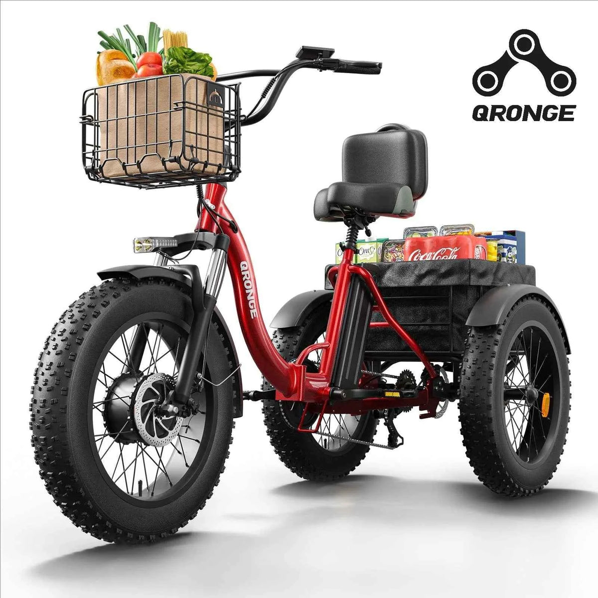 QRONGE Electric Bike for Adults 1200W Peak, 36V, 20AH Battery, Folding Electric Tricycle. 75 Miles Range Max. 20MPH, 20"*4" Fat Tire. Electric Trike
