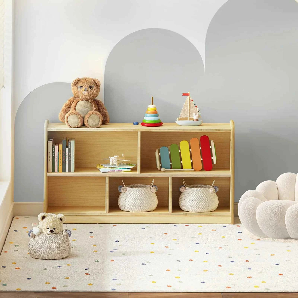 2-Tier Wood Montessori Book Shelves Or Toy Organizer for Kids or Toddlers Room.  Small Book Shelf Storage for Baby