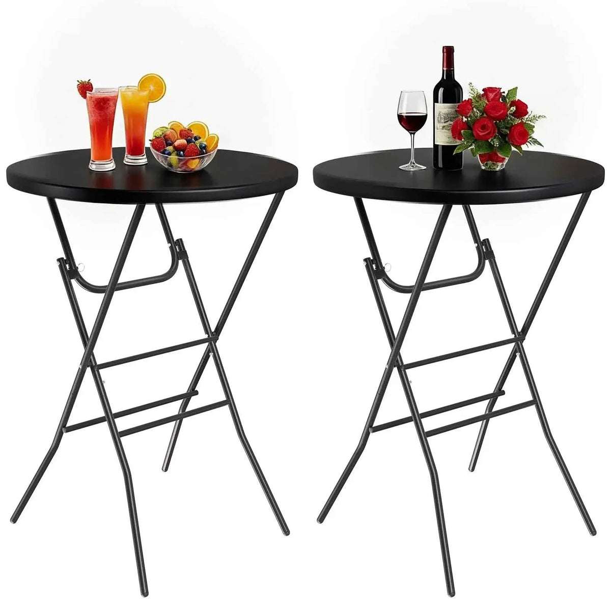 AOOU 2Pcs 32" Folding Round Cocktail Table, High Top Bar Table for Parties Commercial Event, Bistro, Indoor ad Outdoor