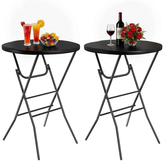 AOOU 2Pcs 32" Folding Round Cocktail Table, High Top Bar Table for Parties Commercial Event, Bistro, Indoor ad Outdoor
