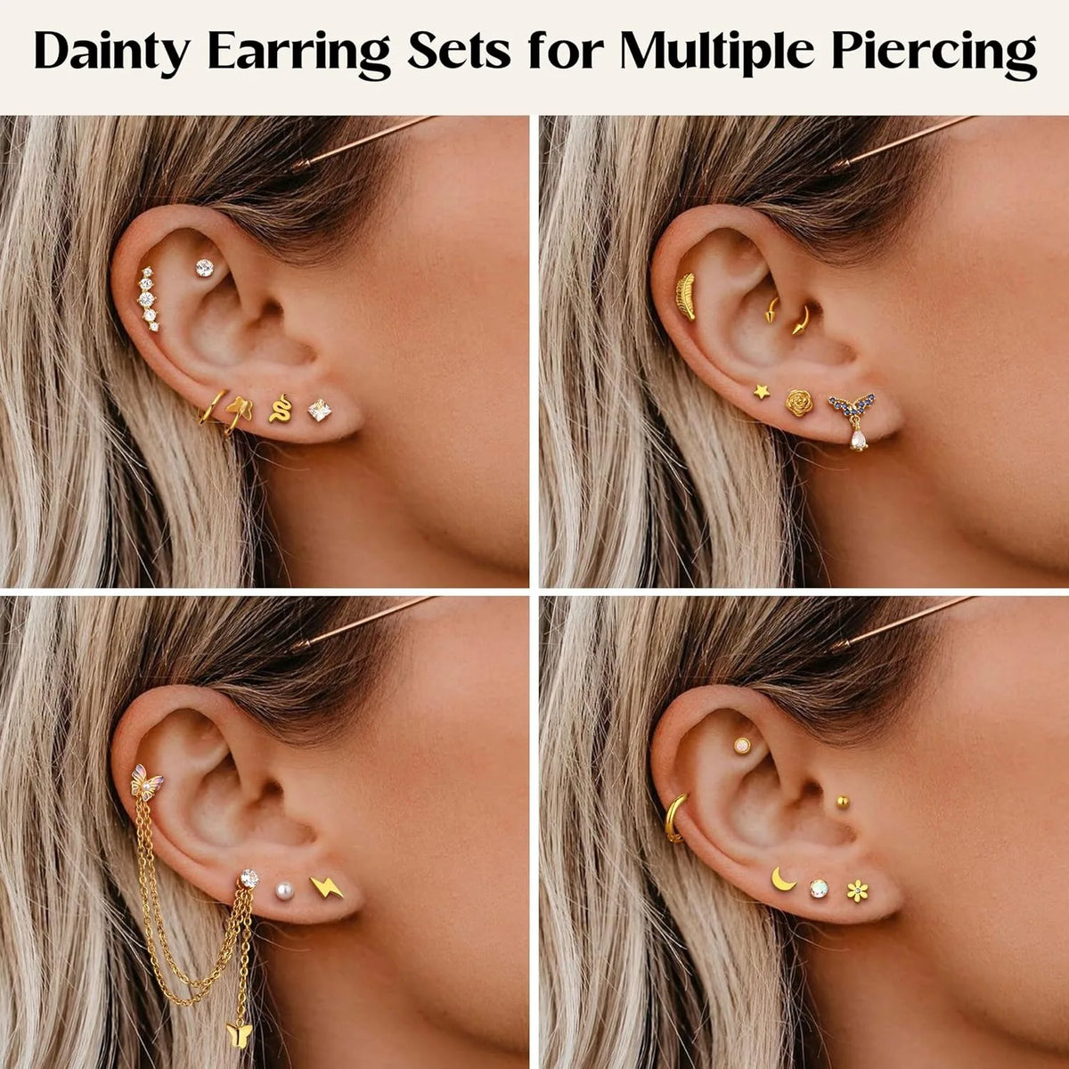 27Pcs Surgical Steel Helix Piercing Earrings, Hypoallergenic, 14G Cartilage Tragus Conch Lobe Piercing. Jewelry For Women, Men Dainty Minimalist Stackable Stud Rings, Trendy Ear Piercing Set