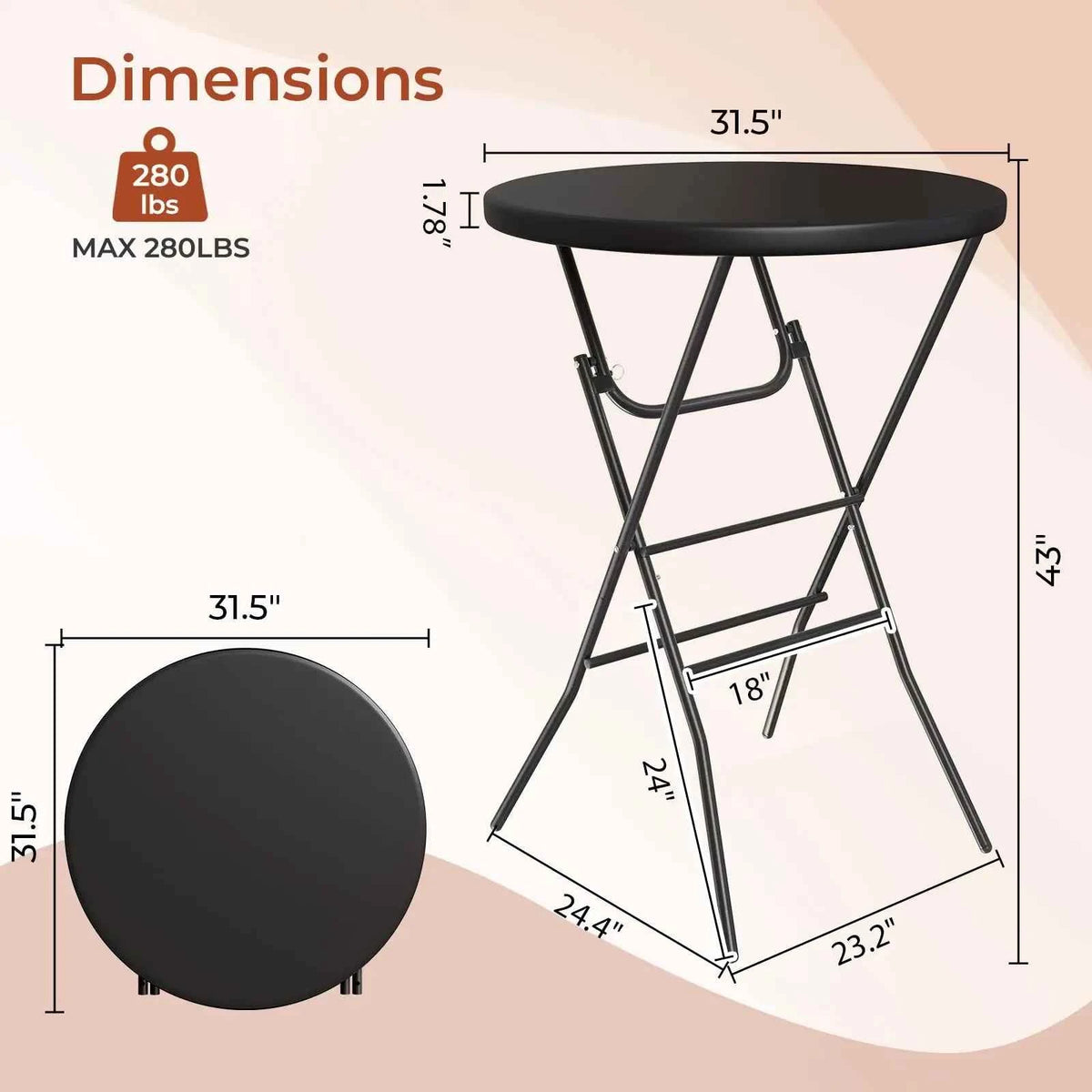 AOOU 2Pcs 32" Folding Round Cocktail Table, High Top Bar Table for Parties Commercial Event, Bistro, Indoor ad Outdoor