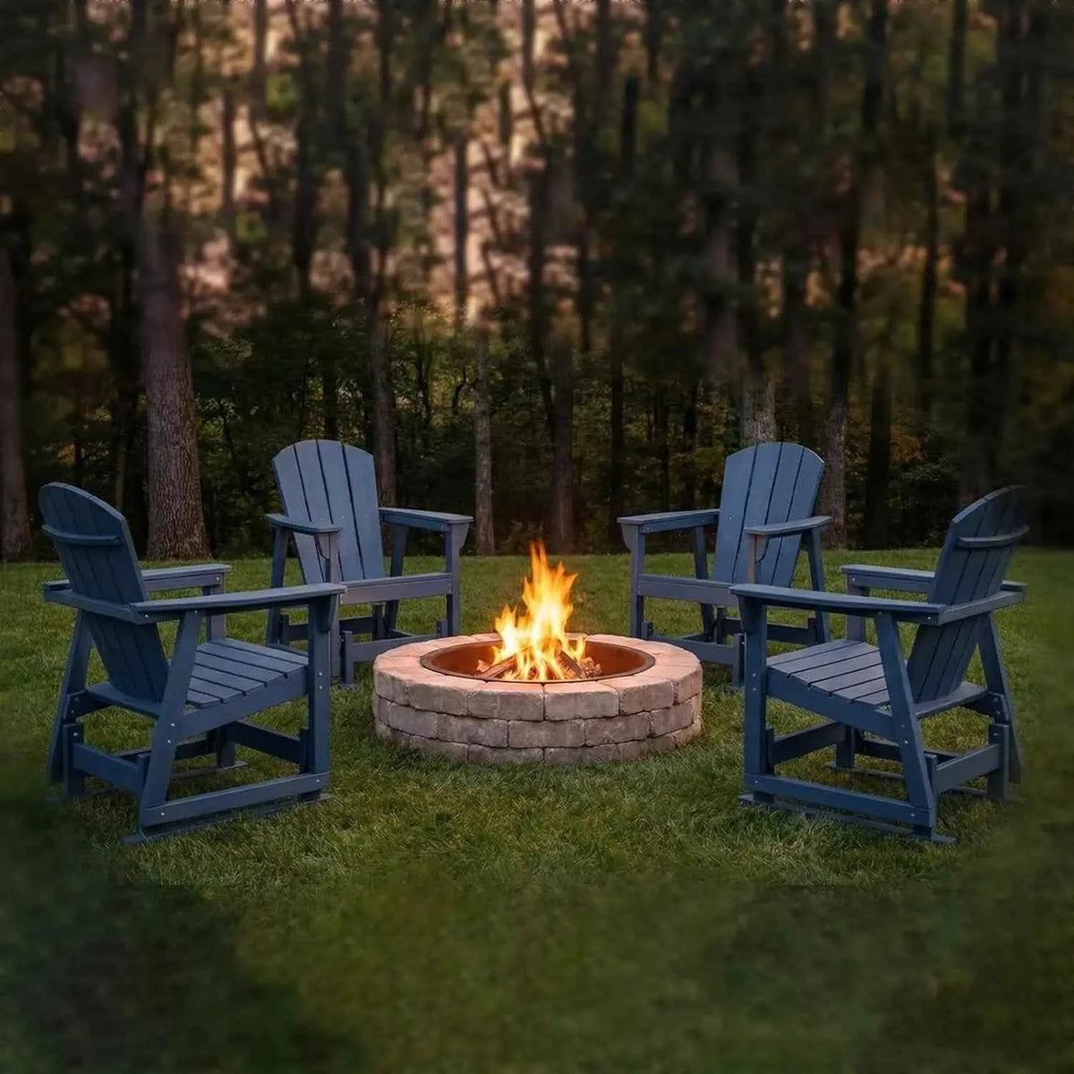 Aoxun HDPE Patio Rocking Chairs, Outdoor Porch Glider Chair Set of 1 Wood Like Wide Seat Black