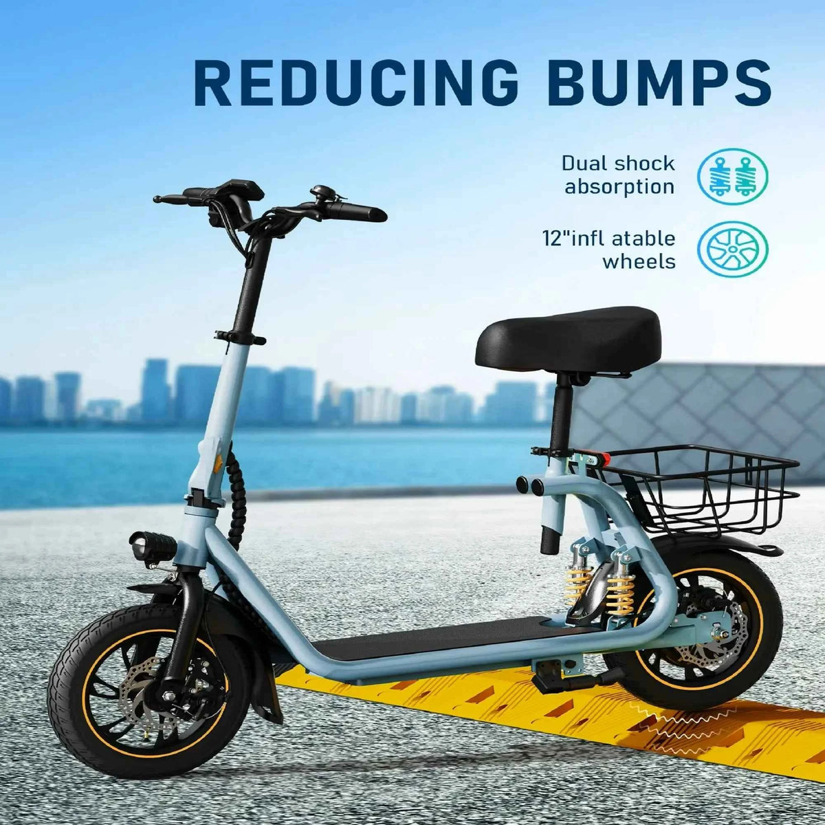 GYROSHOES 550W Pet-Friendly Electric Scooter for Adults with Seat, Dual Shock Absorbers, Front & Rear Pet Baskets, UL2272 Certified, 25-Mile Range, 18.6 MPH Commuter Scooter for Small Dogs & Errands