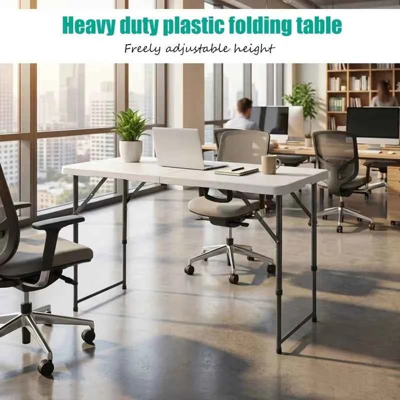 Portable Plastic Folding Table with Carry Handle, Waterproof, Steel Frame with Safety Lock for Picnic, Party ,Dining, Outdoor Indoor, Garden