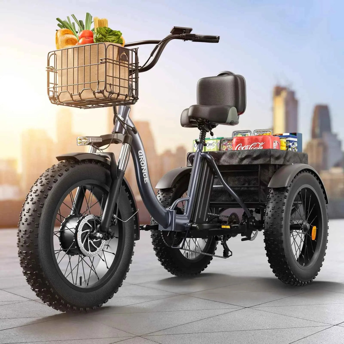 QRONGE Electric Bike for Adults 1200W Peak, 36V, 20AH Battery, Folding Electric Tricycle. 75 Miles Range Max. 20MPH, 20"*4" Fat Tire. Electric Trike