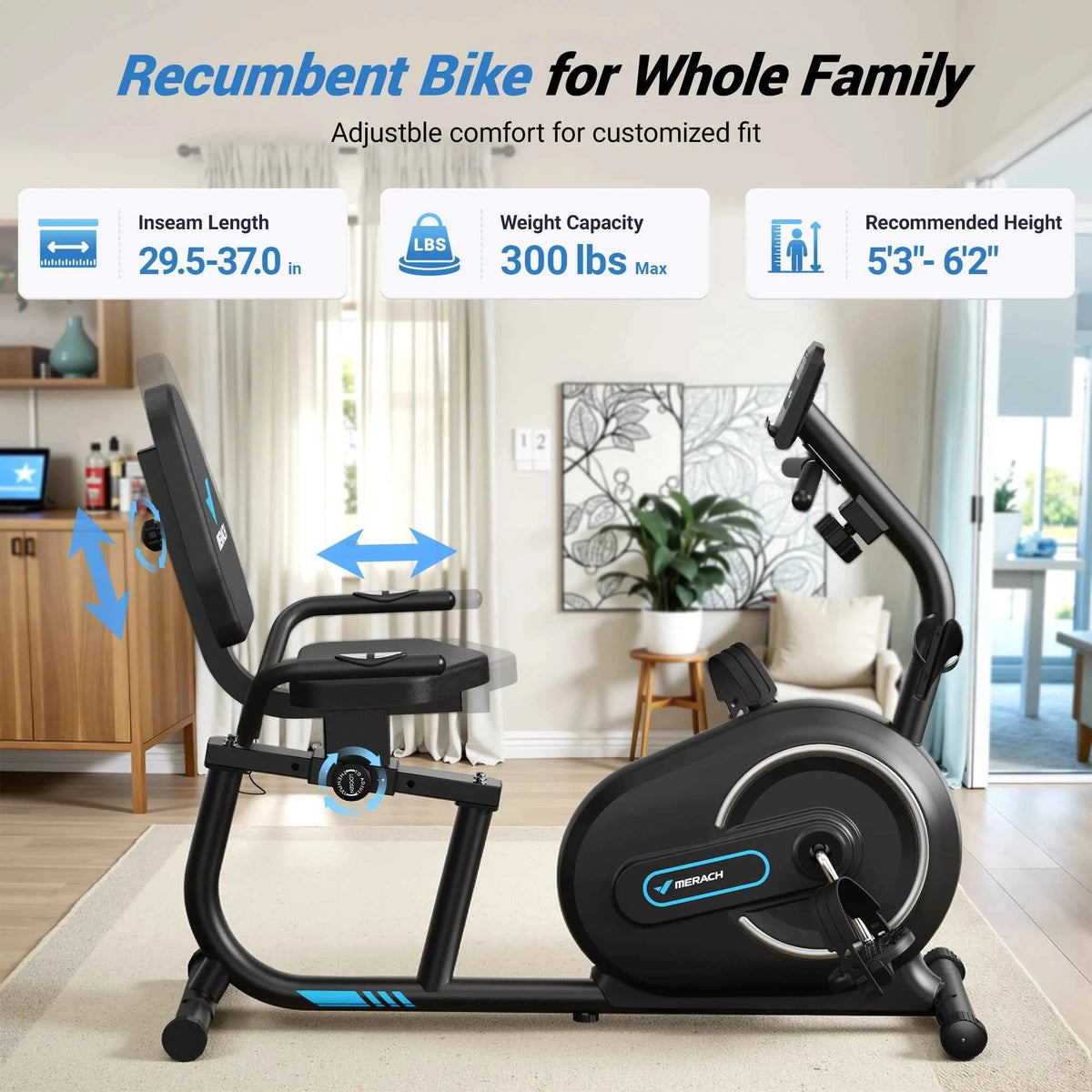 MERACH Recumbent Exercise Bike for Home. Smart Bluetooth Exclusive App Connectivity. LCD Heart Rate Handle Magnetic Recumbent Bike