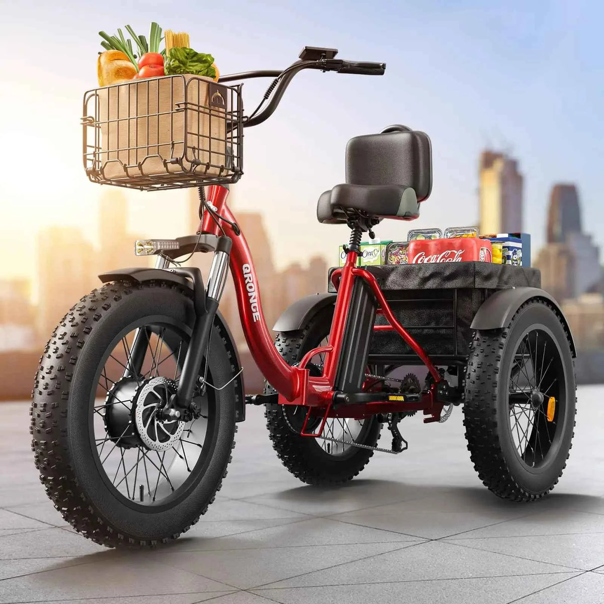 QRONGE Electric Bike for Adults 1200W Peak, 36V, 20AH Battery, Folding Electric Tricycle. 75 Miles Range Max. 20MPH, 20"*4" Fat Tire. Electric Trike