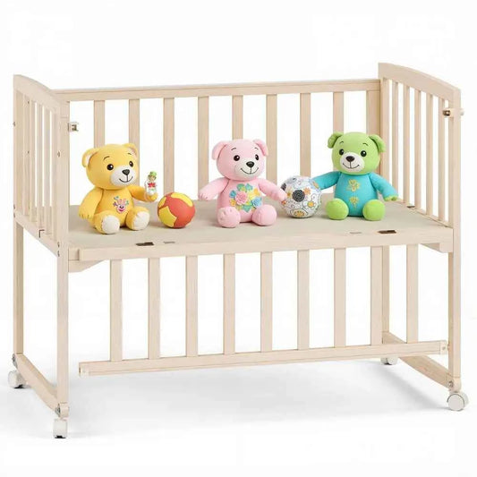 Detachable Fence Baby Crib, lightweight baby Crib with Wheels, Easy to Move around the Room, Made of Pine Wood Material