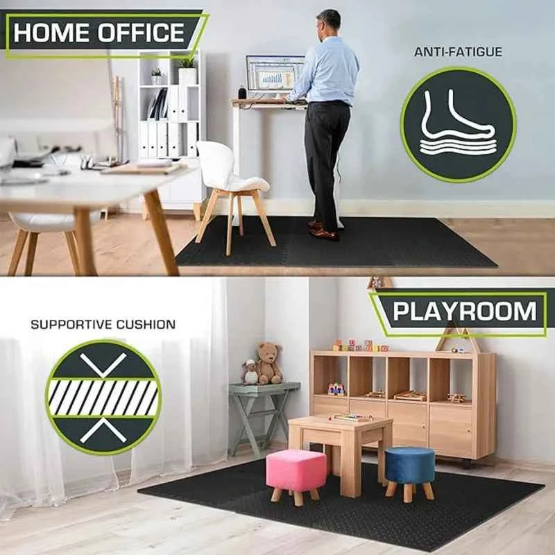 24 Pcs Non-Slip EVA Floor Mats, Waterproof Foam Mat For Living Room Bedroom, Interlocking Carpet Tiles With Border, Anti-Fatigue Standing Mat For Kitchen, Black