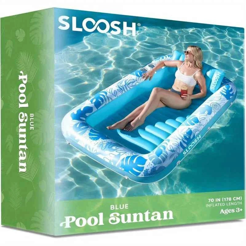 JOYFY 4 in 1 Suntan Tub Raft. Floatie Inflatable Tanning Pool  70" x 46" Pool Floats Adult with Pillow for Water