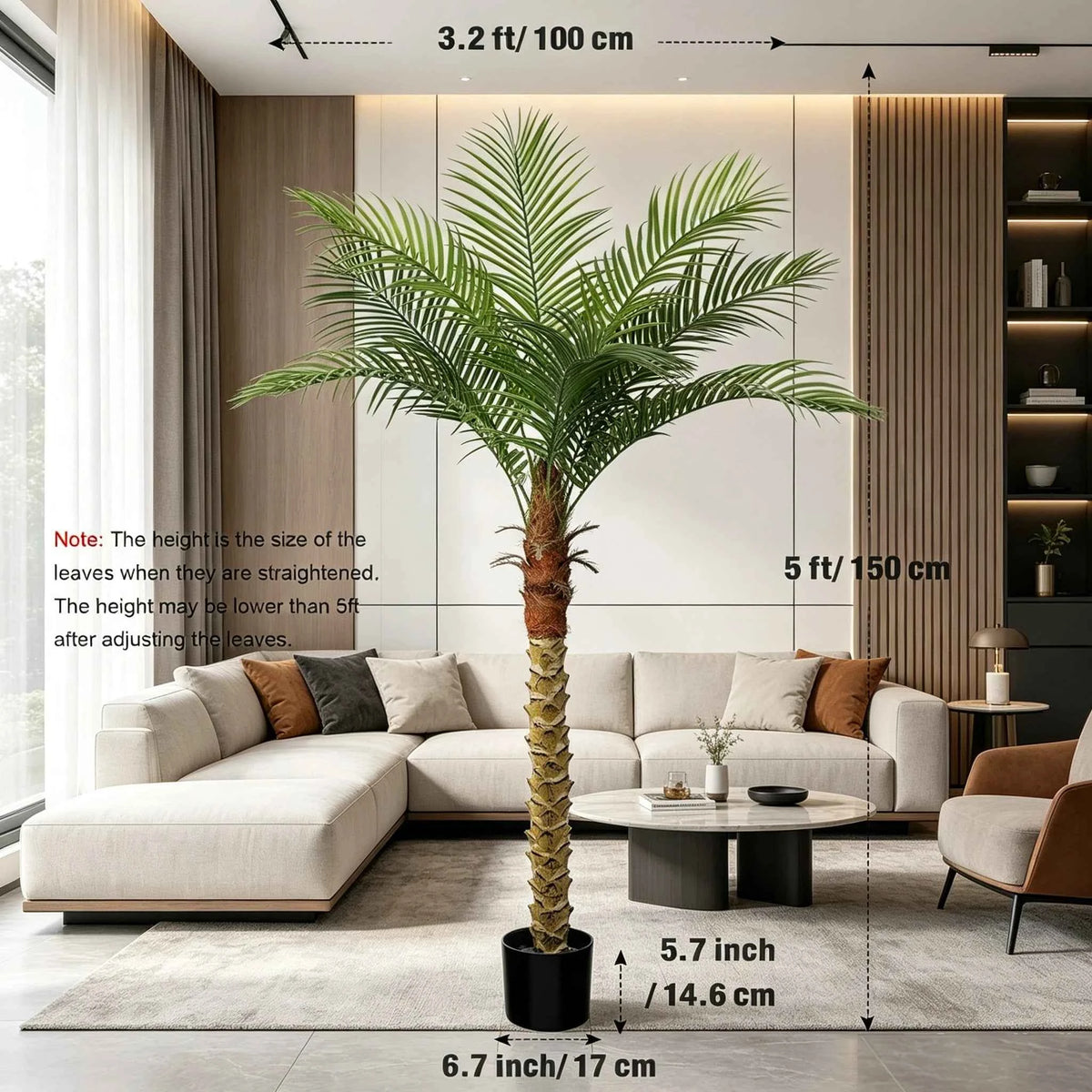 4/5/6/7/8/9FT Faux Palm Tree, Artificial Golden Cane Palm Tree. Outdoor Or Indoor, Fake Tree for Home, Office, Living Room, Yard, Patio