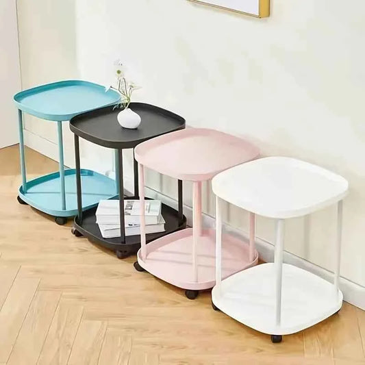 Multifunctional 2-Tier Round Side Table with Lockable Wheels, INS Style  Movable Storage Rack Cart,