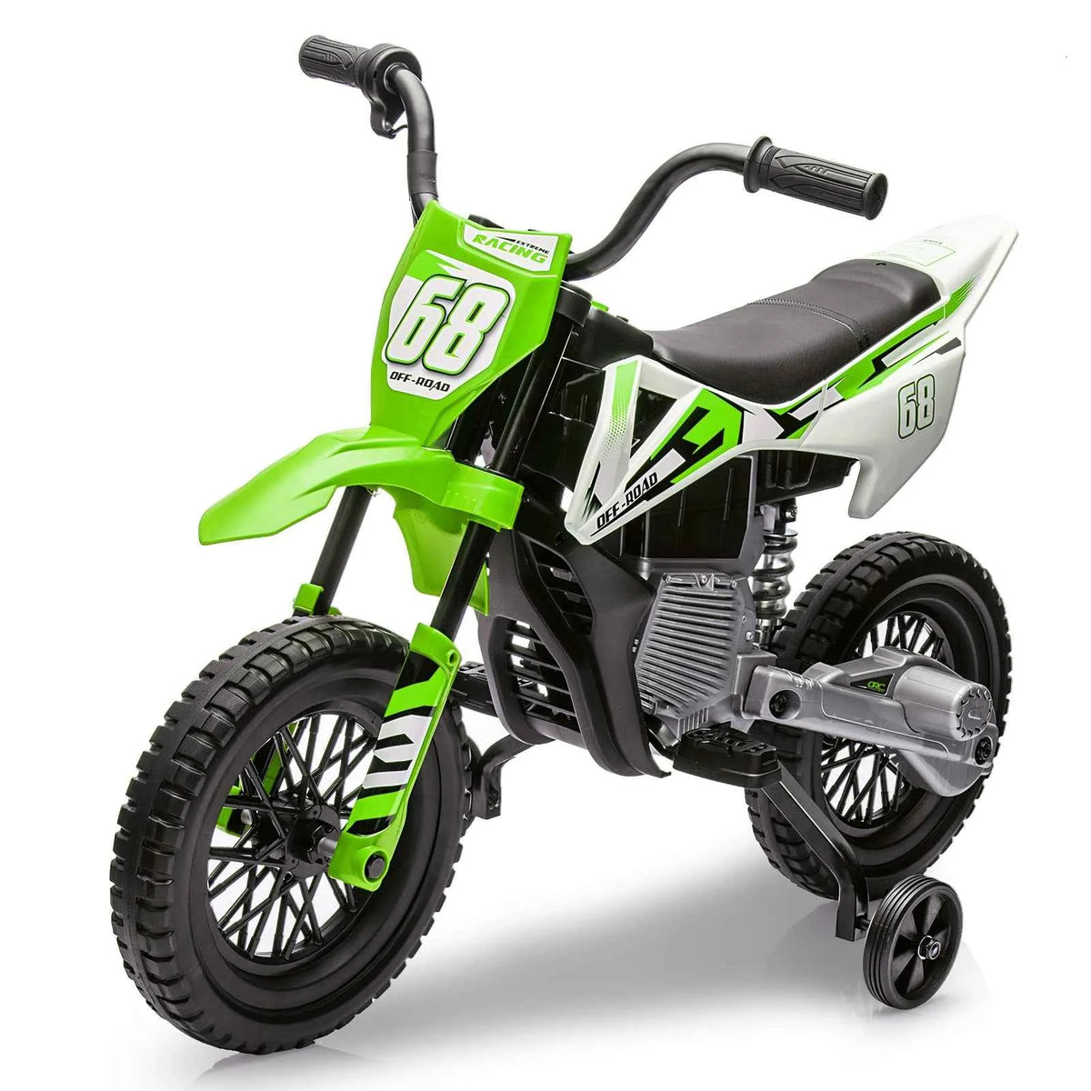 12V Kids Electric Dirt Bike With Training Wheels, Twist Grip Throttle, 3 MPH, Music, 4.5Ah Battery & Charger