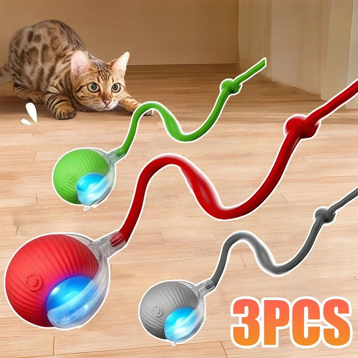 New Cat Interactive Ball Toy with Automatic Rolling Ball & Faux Tail. Rechargeable, Smart Pet Electric Toy for Dogs & Cats