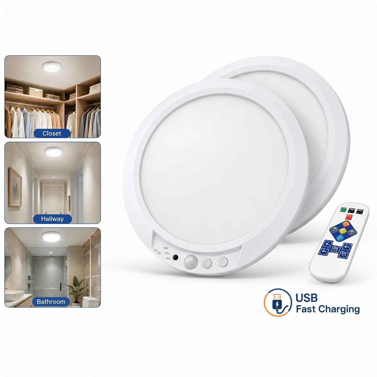 4/2Pack Rechargeable Sensor Ceiling Light with Remote Control, USB Charging, Magnetic Wireless Ceiling Light, Battery Powered.