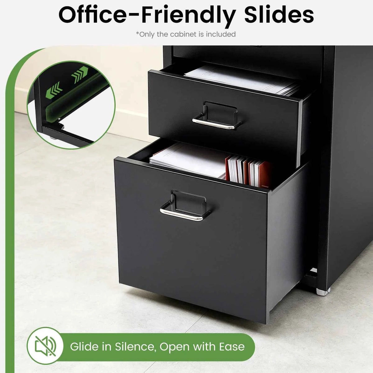 Black Lockable 3-Drawer Mobile File Cabinet Under Desk. Rolling Steel Storage Cabinet with Wheels Silent Slide Drawers