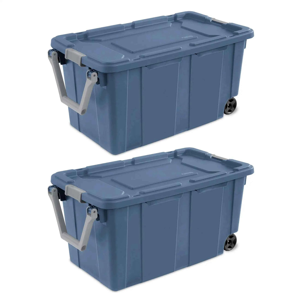 Sterilite Extra Large Storage Bin, 40 Gallon Wheeled Plastic Storage Container with Handle, Black, Pack of 2, Industrial