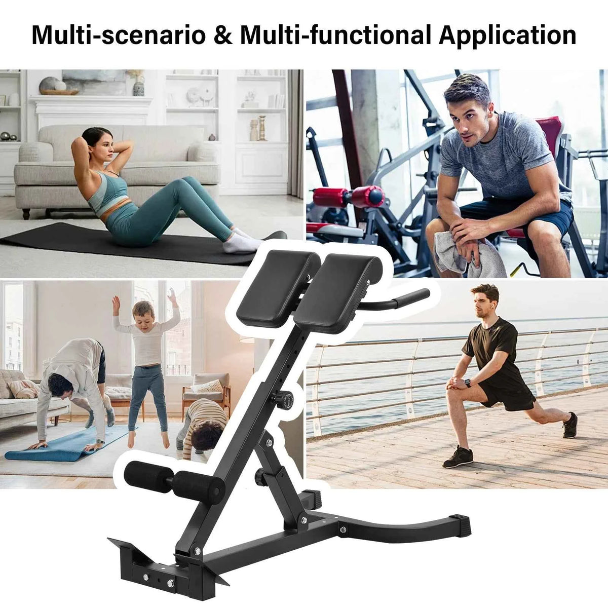 Adjustable Roman Chair for Home Gym, Folding Hyperextension Bench for Lower Back, Heavy Duty Back Extender Machine with 5-Level Height Settings, Space Saving Exercise Equipment for Glutes Abs and Hip Training
