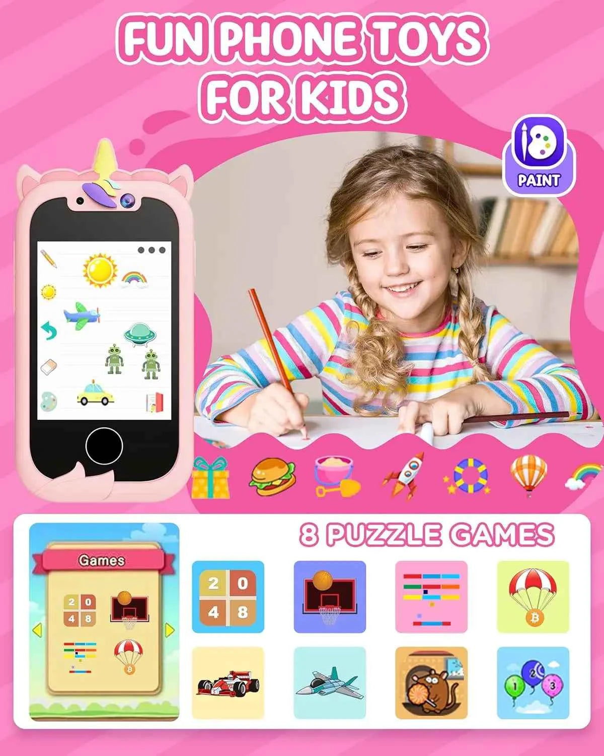 Kids Smart Phone. Christmas, Birthday Gifts for Girls Age 3-10 - Working Real Play Cell Phone - Toddler Toy Learning Phone
