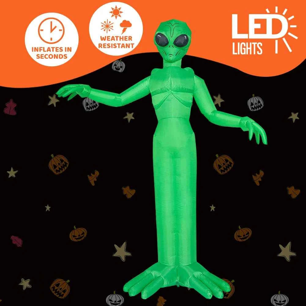 9 FT Tall Alien Halloween Inflatable Decoration. Outside Blow Up Alien. Inflatable Outdoor Decor with Build-in LEDs for Halloween