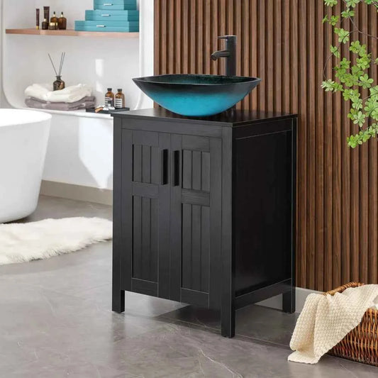 Black 24" Bathroom Vanity with Sink Combo,Modern Vanity with Vessel Sink,Stylish Bathroom Vanity Cabinet,Grooved, Customized