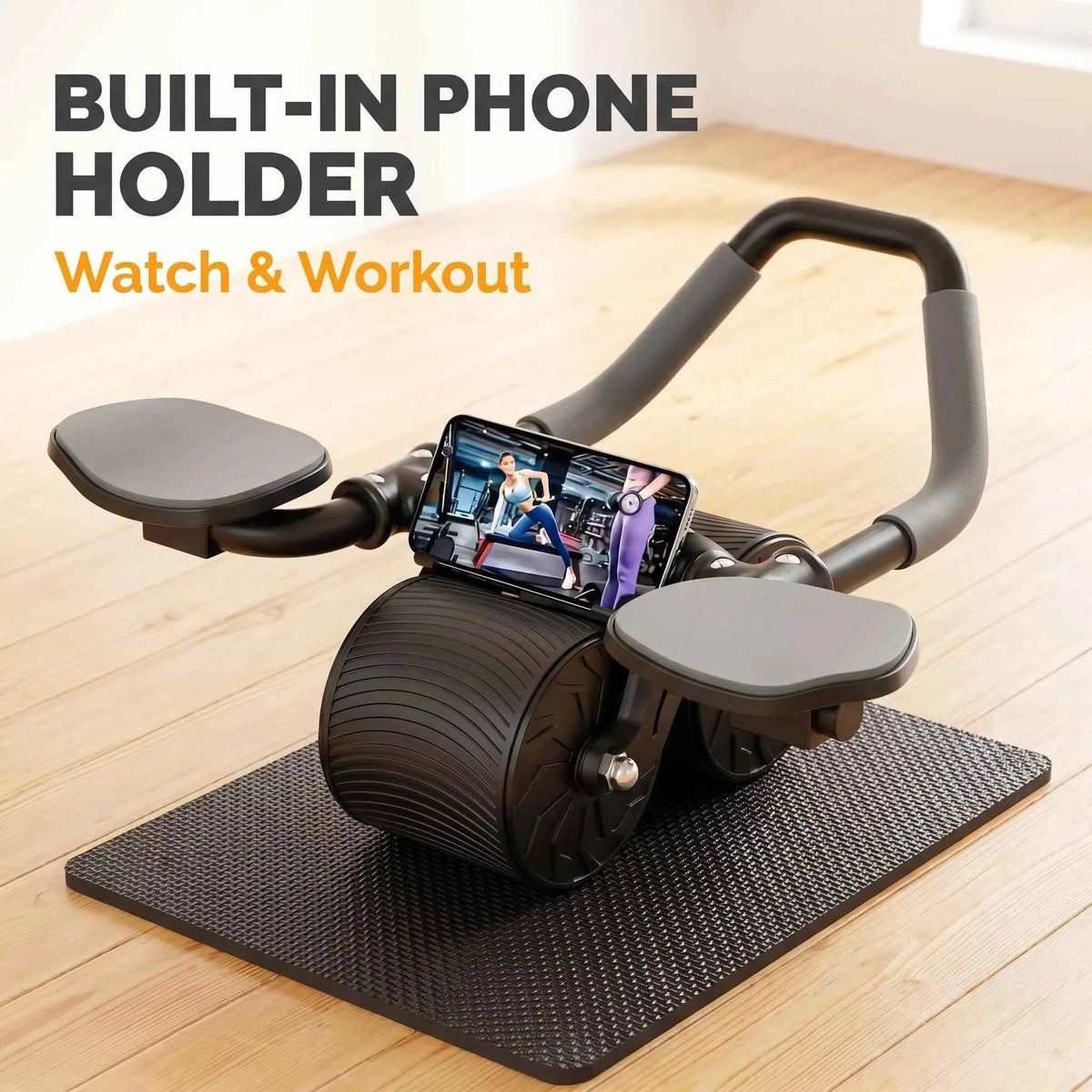 3 IN 1 Core Workout Ab Roller With Knee Pad, Phone Holder, and  Timer