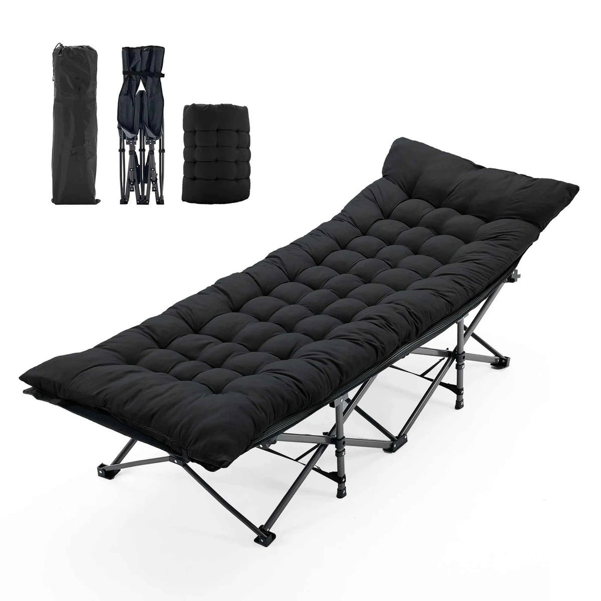 JHK Folding Camping Makeshift Bed Beach Lounge Chair. Portable 3.5'' Cushion 440 lbs. Sturdy Frame, Compact, Carry With Storage Bed for Outdoor, Camping, Hiking