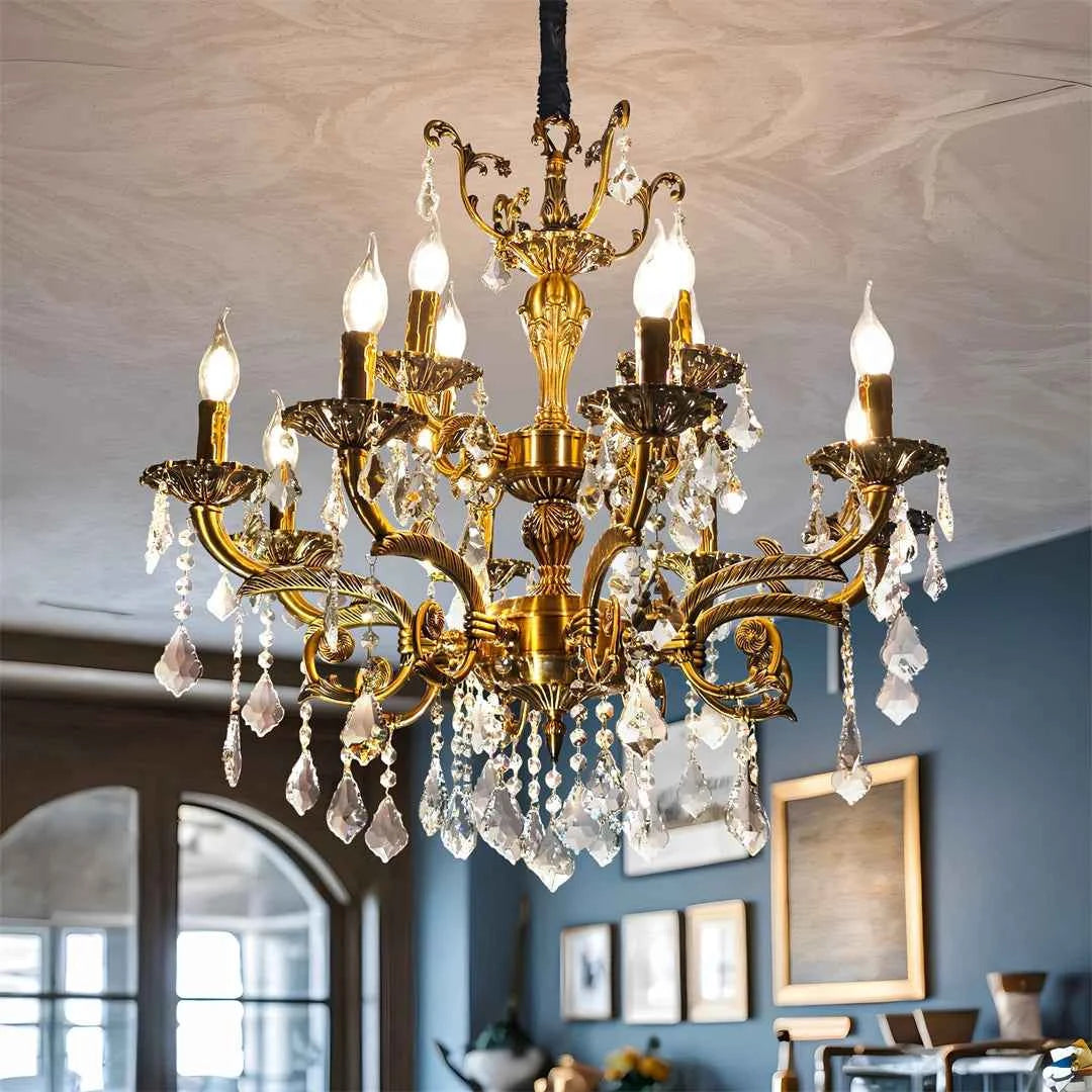 Antique Bronze LED Candle Pendant Ceiling Light Fixture with 6 Filament Bulbs for Crystal Chandeliers.