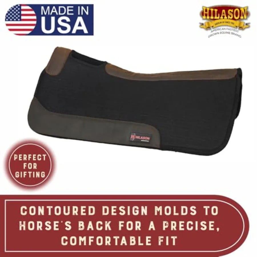 Western Wool Felt Horse Saddle Pad with Distressed Wear Leather for Horses. USA-made, Brown, Breathable, & Durable