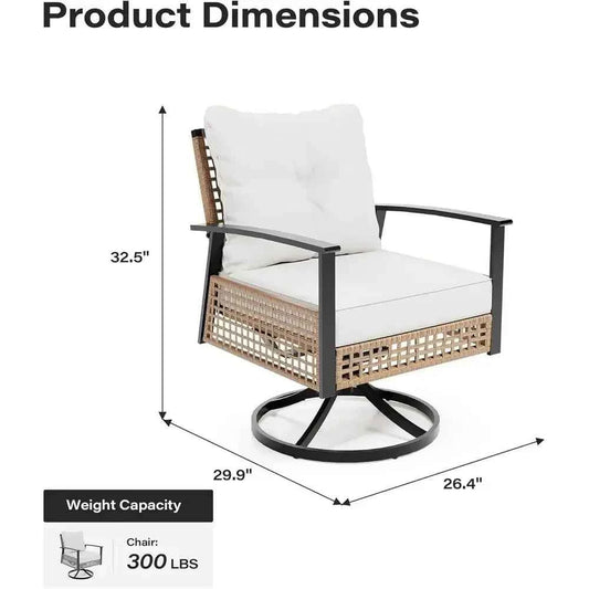 2-Piece Outdoor Swivel Rocking Wicker Patio Set with Cushions for Backyard (Beige)