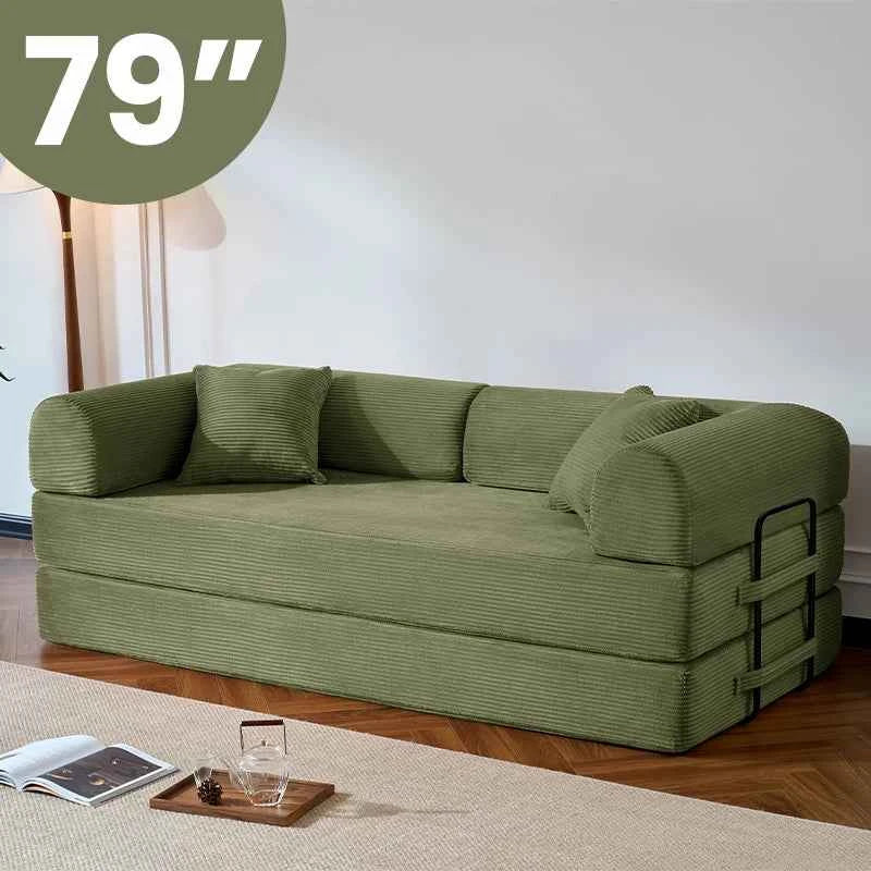 79’’ Folding Convertible Sofa Bed.  Corduroy Upholstered Boneless Couch, Loveseat Sleeper. Floor Sofa for Living Room or Bedroom
