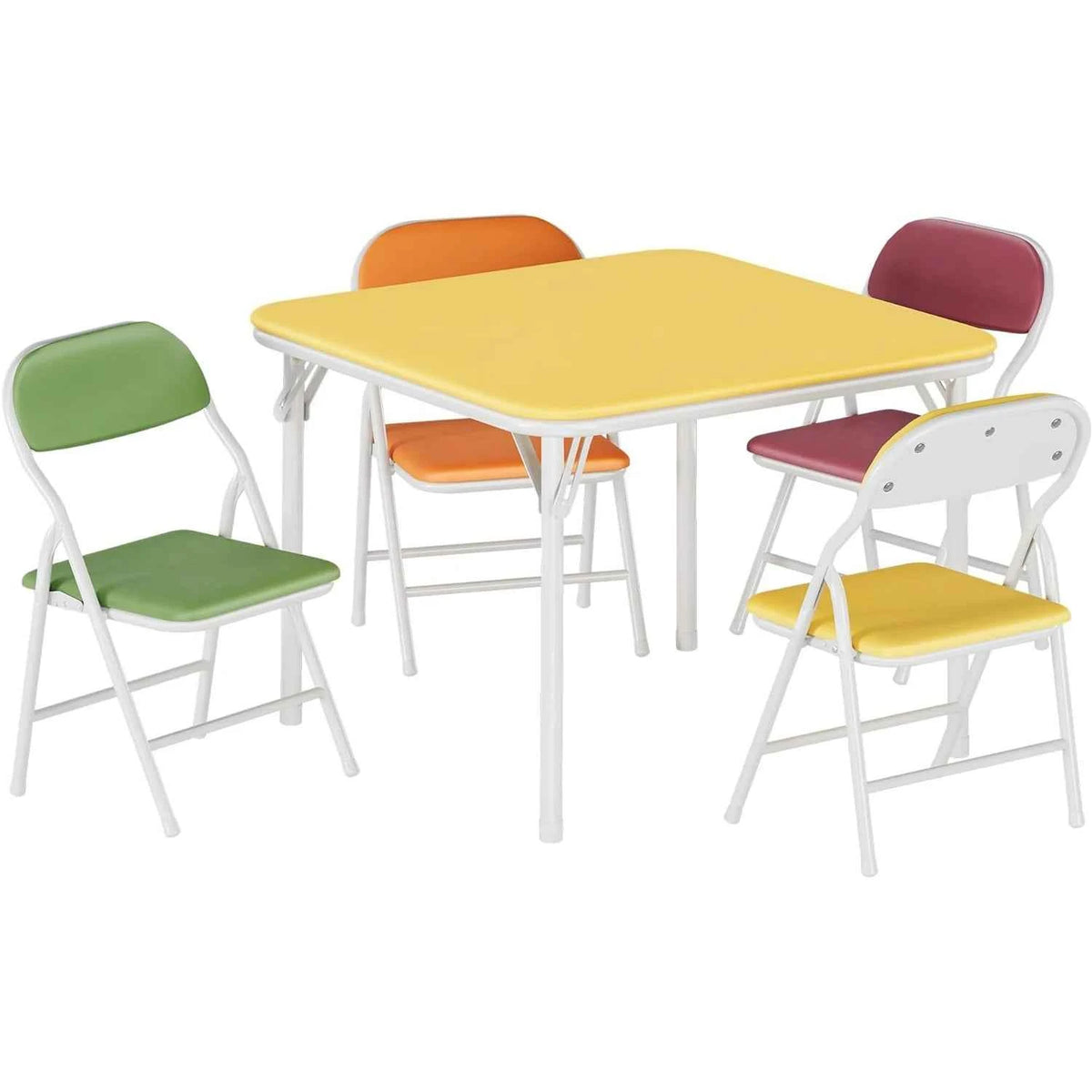 5-Piece  Kids Folding Table and Chairs Set. Upholstered Chairs, Waterproof PU Top, No Assembly, Toddler Furniture, Black