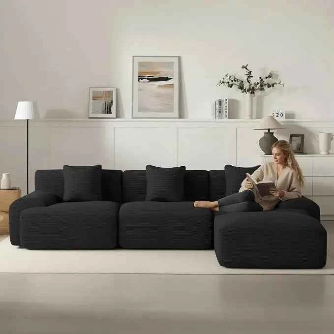 107in Modular Sectional Sofa with Ottoman. L-Shape Deep Seat Corduroy Memory Foam. No Assembly .Living Room Furniture, Custom