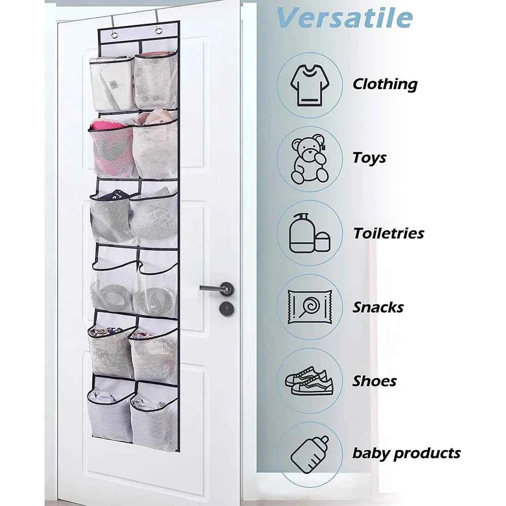 12 Pockets Over the Door Organizer. Large Mesh Pockets With 2 Hooks Transparent Fabric
