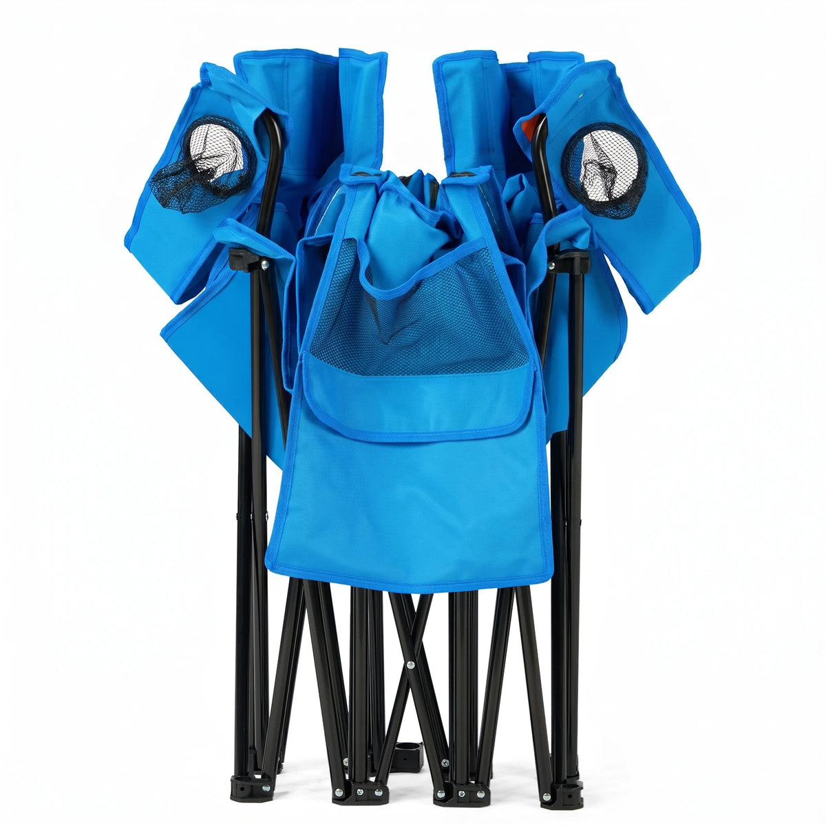 55.91"*19.69"*31.50"Double Folding Beach Chair with Removable Adjustable Umbrella, 2-Person XL Camping Chair with Cooler Bag, Cup Holders, Side Pocket, Heavy Duty 529 lbs Load, Oxford Cloth Iron Frame for Outdoor, Beach, Camp