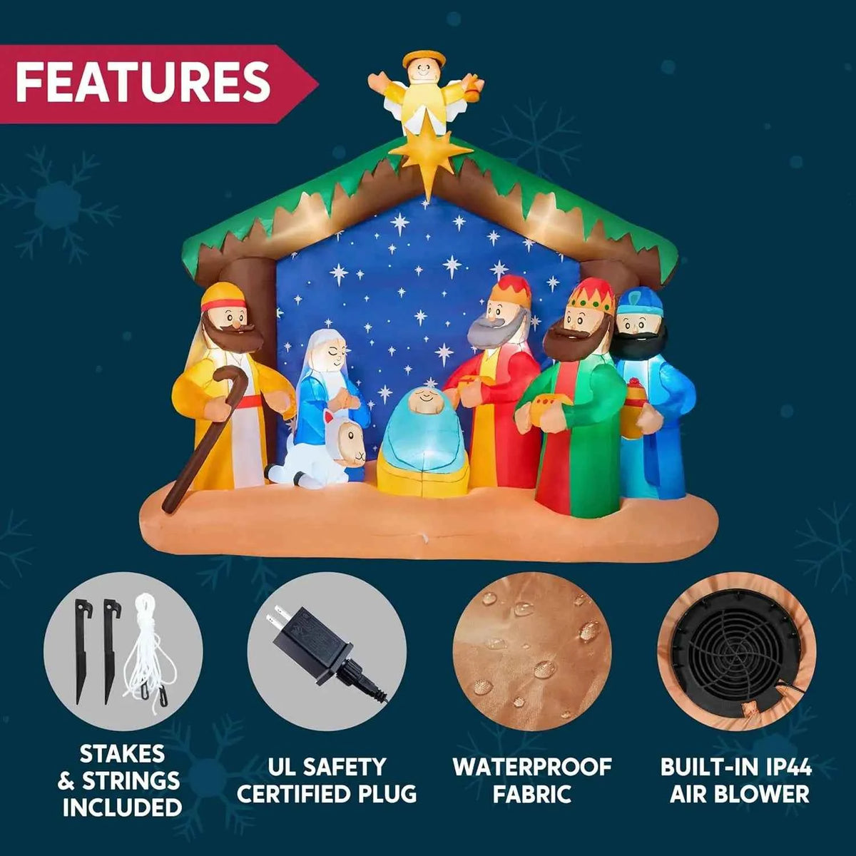 JOYFY 8 FT Long Christmas Inflatables Nativity Scene. Christmas Nativity Set with Build-in LEDs for Xmas Party. Yard Décor