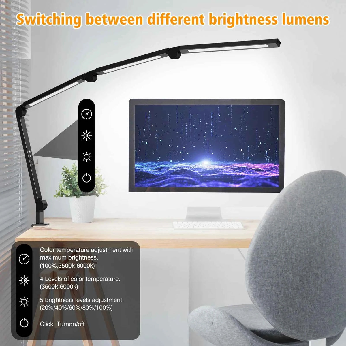 Ultra Bright LED Clamp Desk or Table Lamp, Eye Protection,  Adjustable Swing Arm, Dimmable Color Temperature. Reading Light, USB Powered. Study Lamp for Home, Office, Workbench, Makeup, Live Streaming